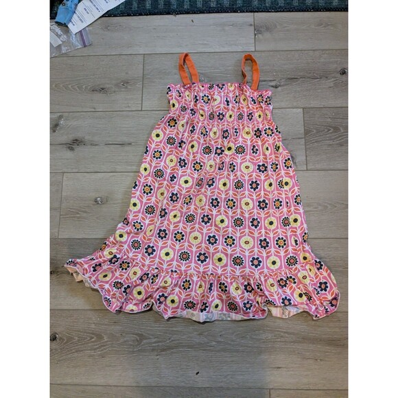 Hanna Andersson Sleeveless Pink Orange Floral Sundress Girls 120 US 6-7 - Picture 2 of 8